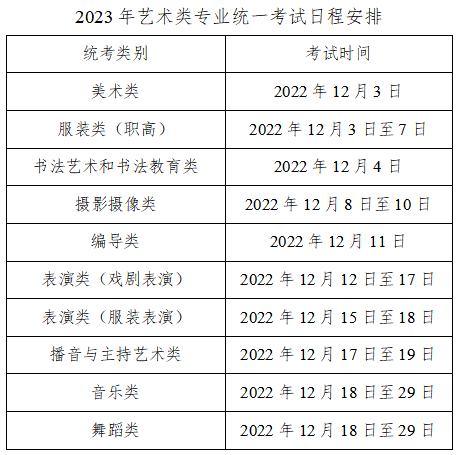 2023年湖南艺术类专业省级统考时间安排